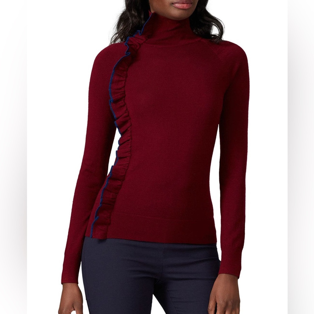 VICTORIA Victoria Beckham Burgundy Ruffle Sweater Size Small Wool REPAIRED